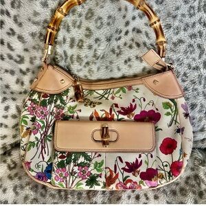 Floral Designer Women's Bag with Bamboo Handle